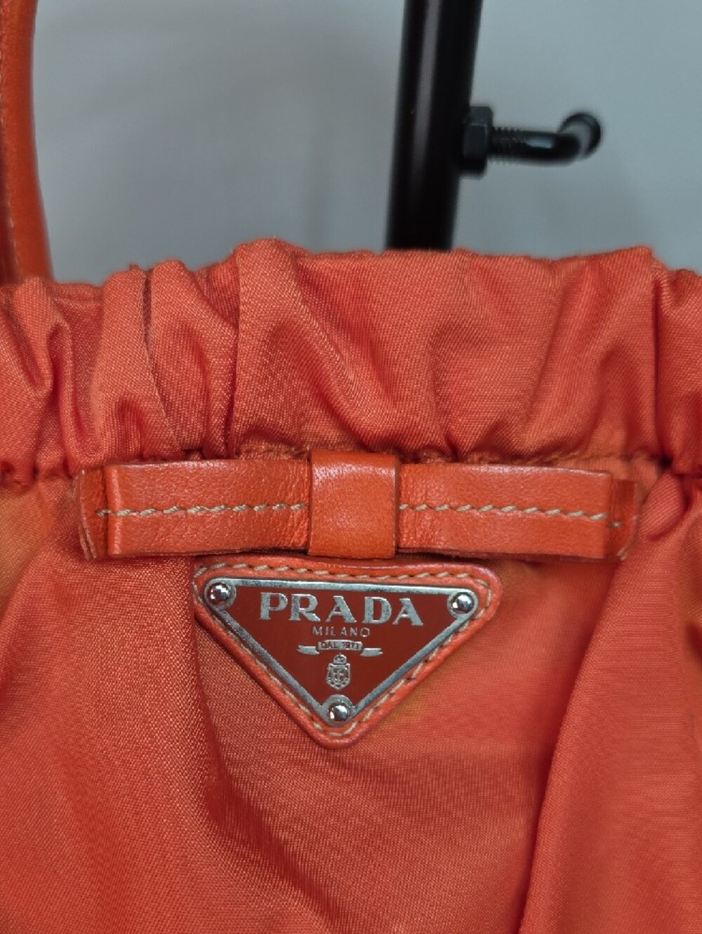 Prada Ruched Nylon Shoulder Bag in Papaya orange - Picture 2 of 12
